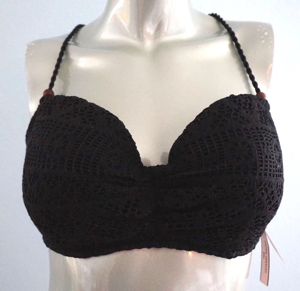 Victoria's Secret Black Lace The Getaway Halter Strappy Back Bikini Top 34B